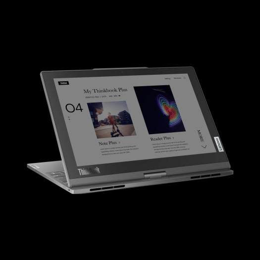 Auf der Rückseite hat der Laptop aber ein zusätzliches E-Ink-Farbdisplay. (Bild: Lenovo)